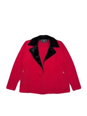 ST. JOHN SPORT Santana Knit Red Zip Up Jacket Size p faux fur collar blazer